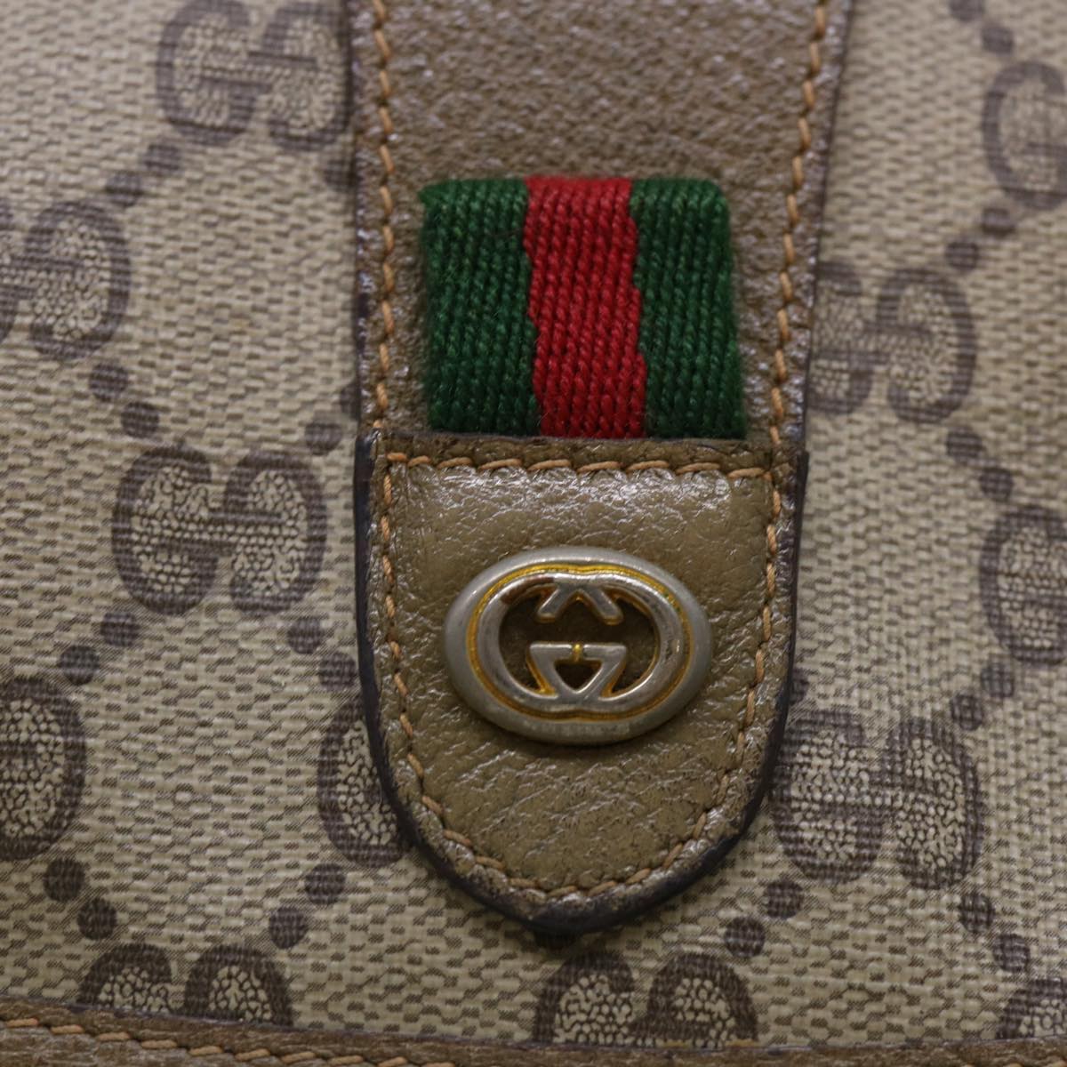 GUCCI GG Canvas Web Sherry Line Clutch Bag PVC Leather Beige Red Auth ep1380