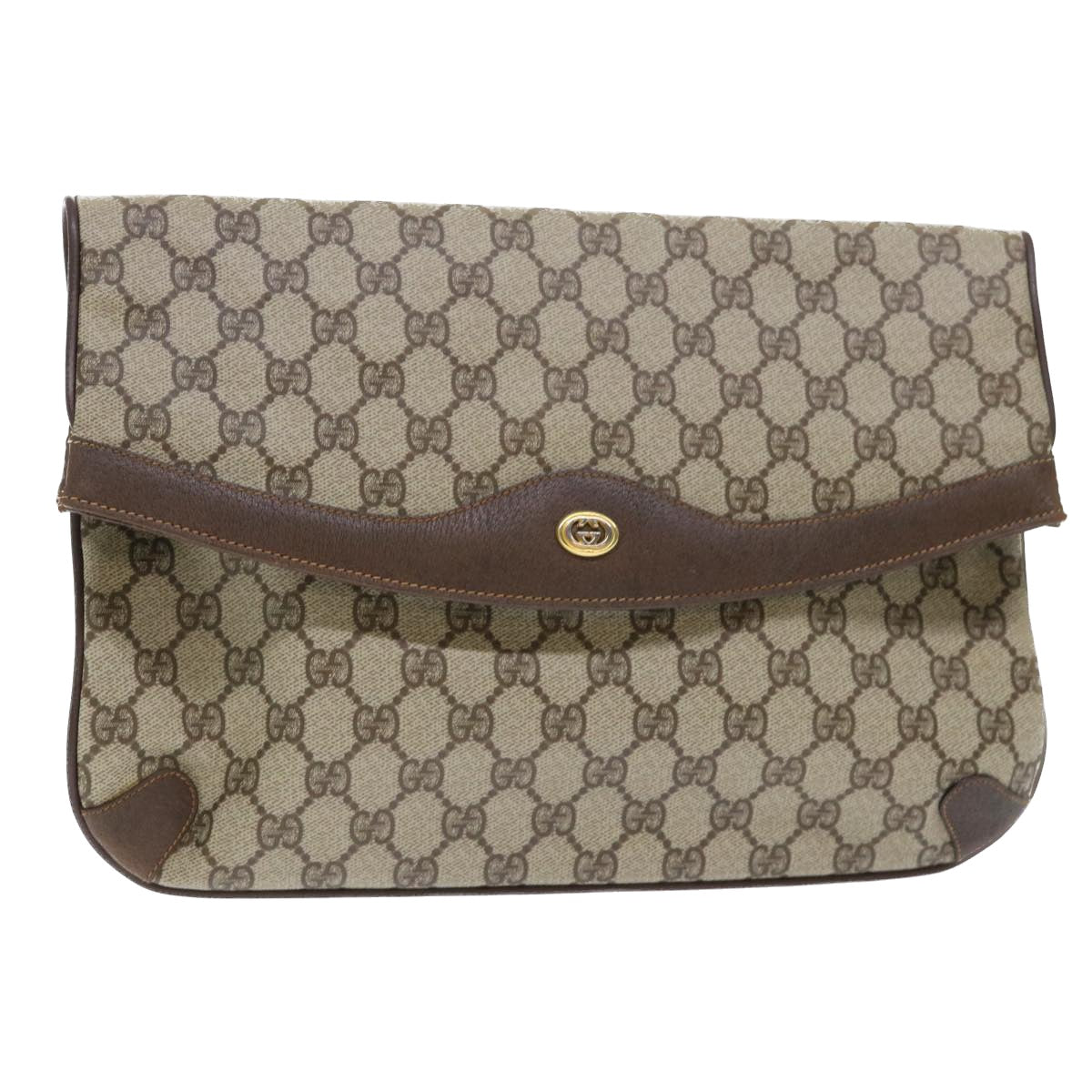 GUCCI GG Canvas Clutch Bag PVC Leather Beige Auth ep1382