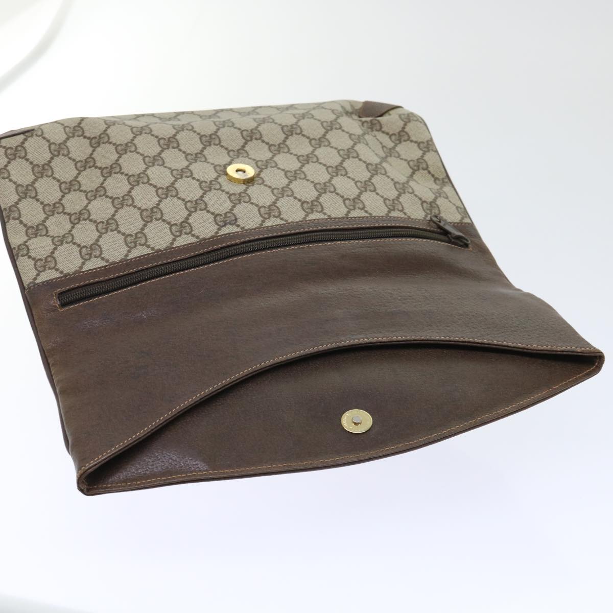 GUCCI GG Canvas Clutch Bag PVC Leather Beige Auth ep1382