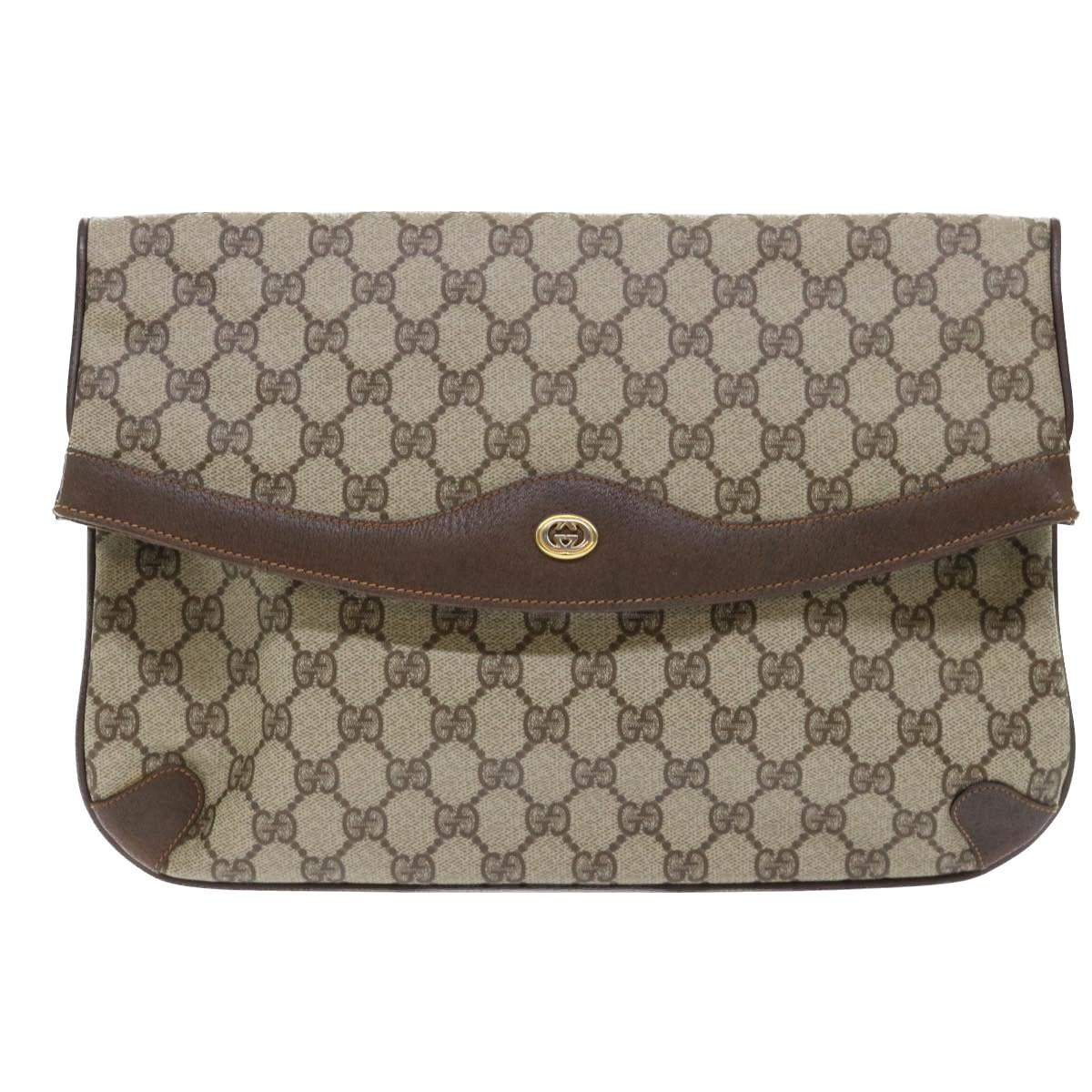 GUCCI GG Canvas Clutch Bag PVC Leather Beige Auth ep1382