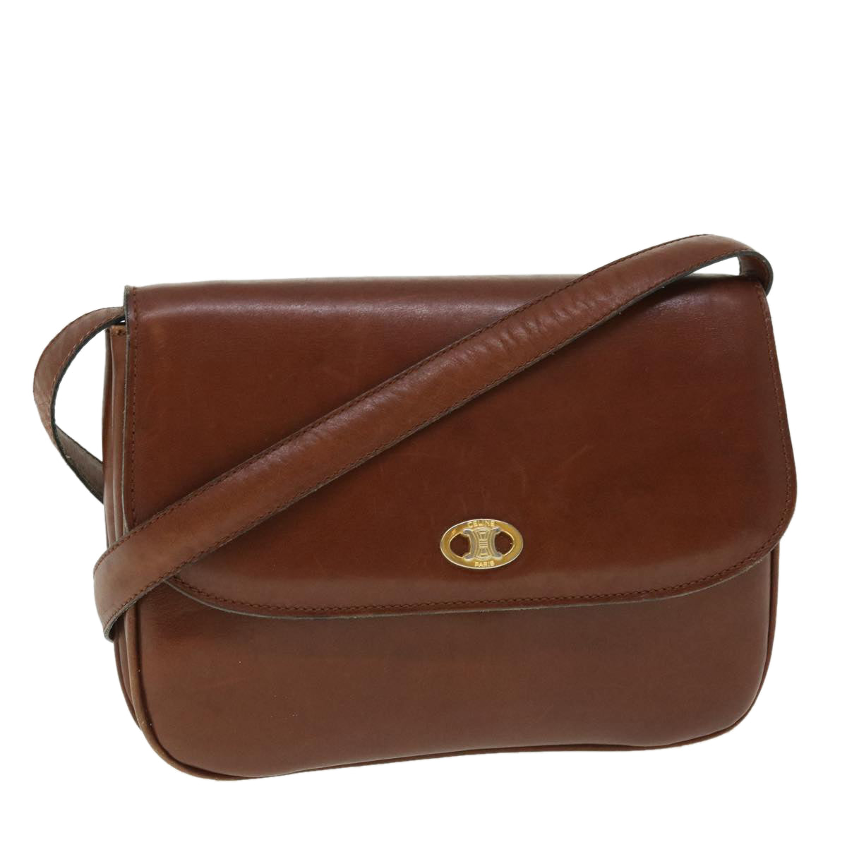 CELINE Shoulder Bag Leather Brown Auth ep1383