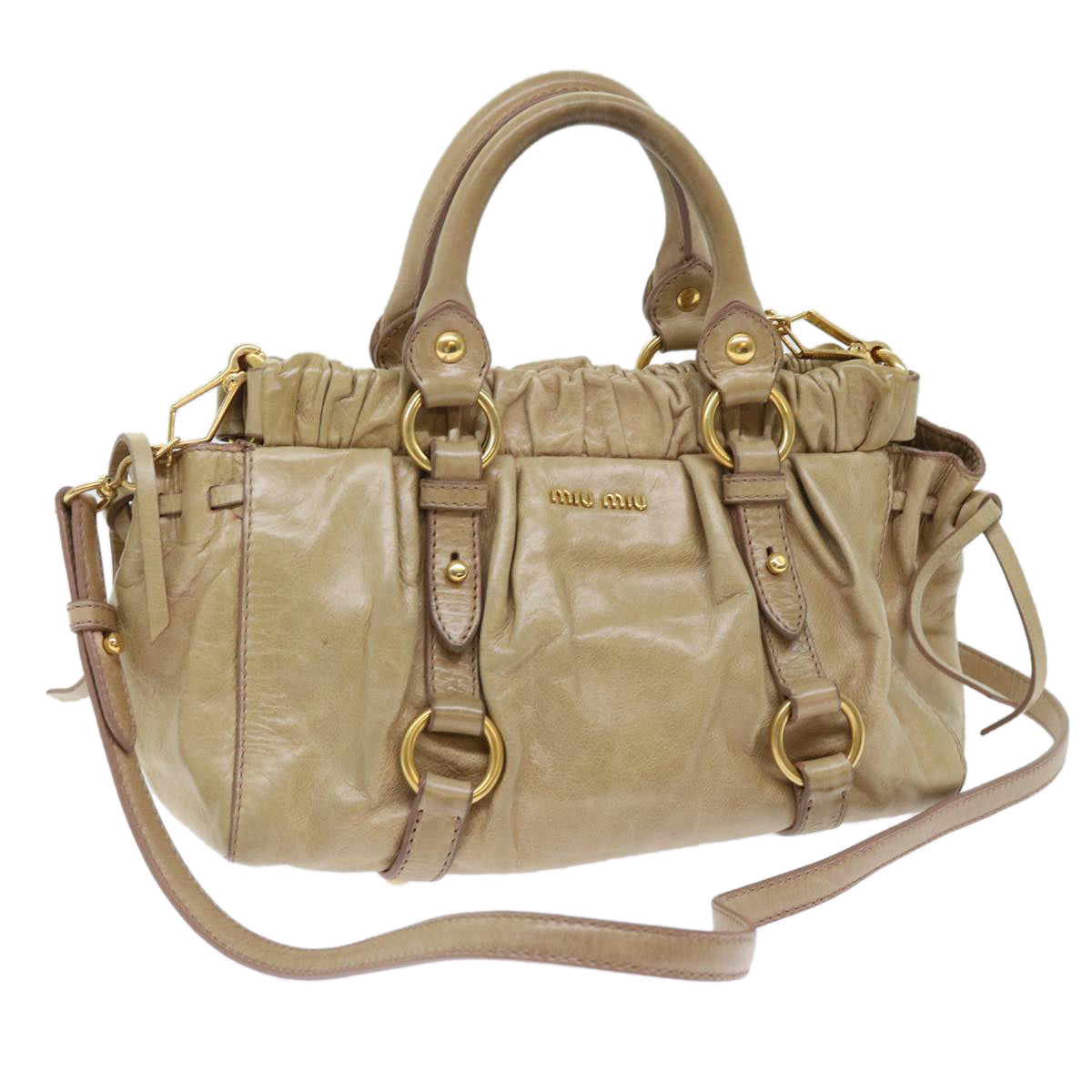 Miu Miu Hand Bag Leather 2way Shoulder Bag Beige Auth ep1389