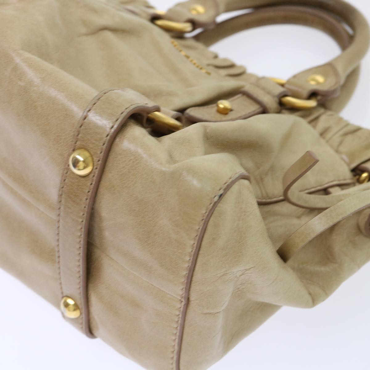 Miu Miu Hand Bag Leather 2way Shoulder Bag Beige Auth ep1389