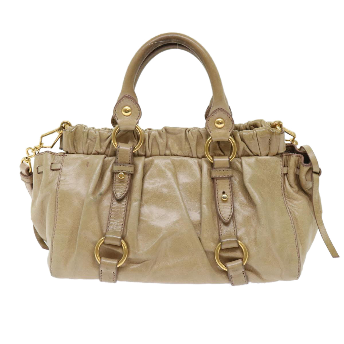 Miu Miu Hand Bag Leather 2way Shoulder Bag Beige Auth ep1389 - 0