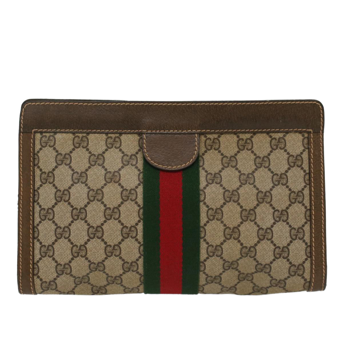 GUCCI GG Canvas Web Sherry Line Clutch Bag PVC Leather Beige Red Auth ep1395 - 0