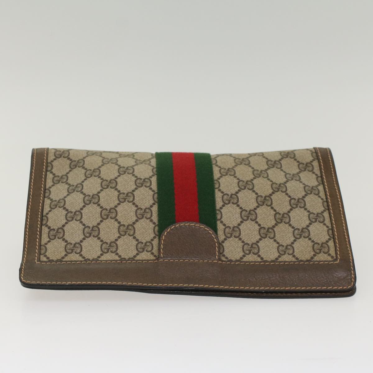 GUCCI GG Canvas Web Sherry Line Clutch Bag PVC Leather Beige Red Auth ep1395