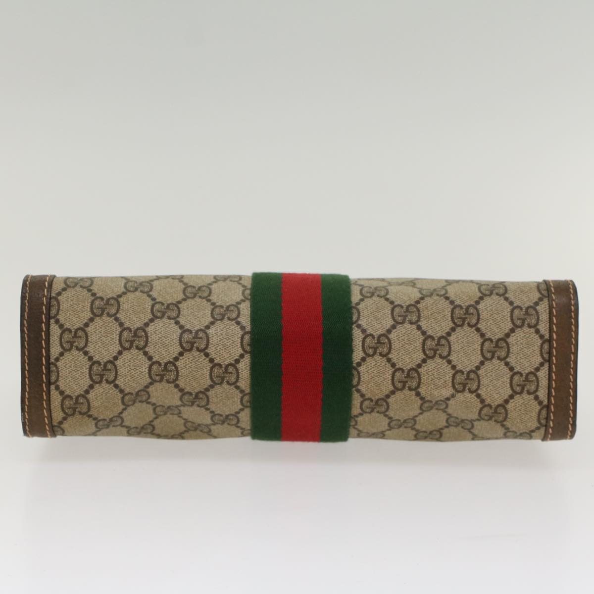 GUCCI GG Canvas Web Sherry Line Clutch Bag PVC Leather Beige Red Auth ep1395