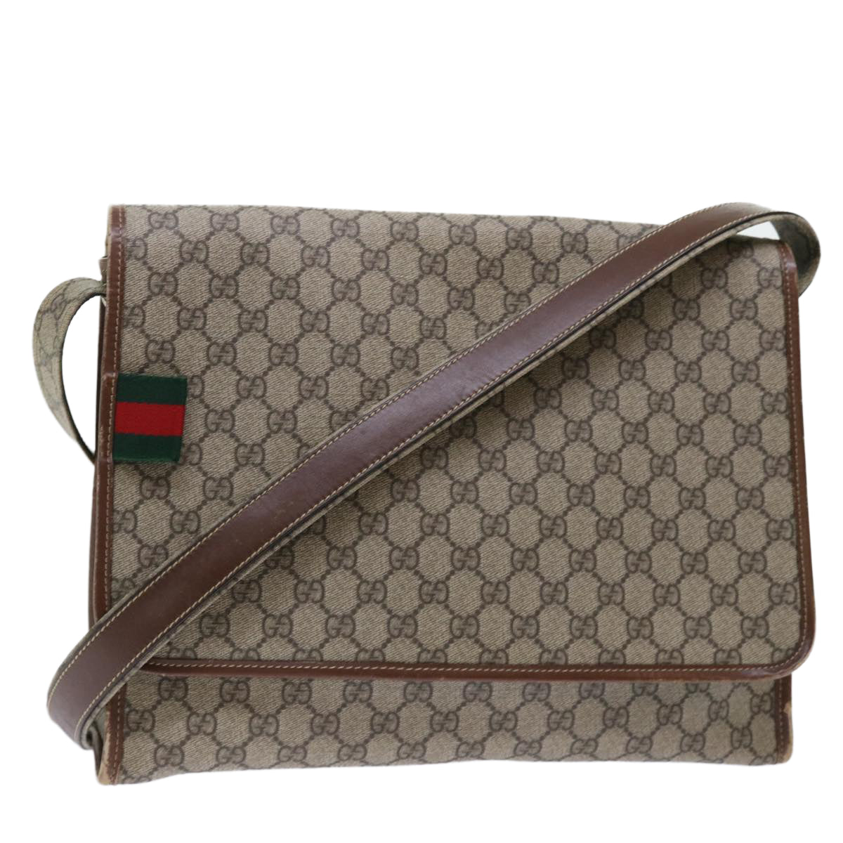 GUCCI GG Canvas Web Sherry Line Shoulder Bag PVC Leather Beige Red Auth ep1457