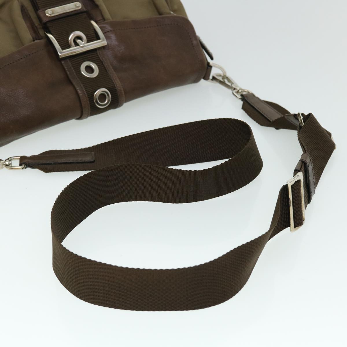 PRADA Shoulder Bag Nylon Leather Brown Auth ep1468