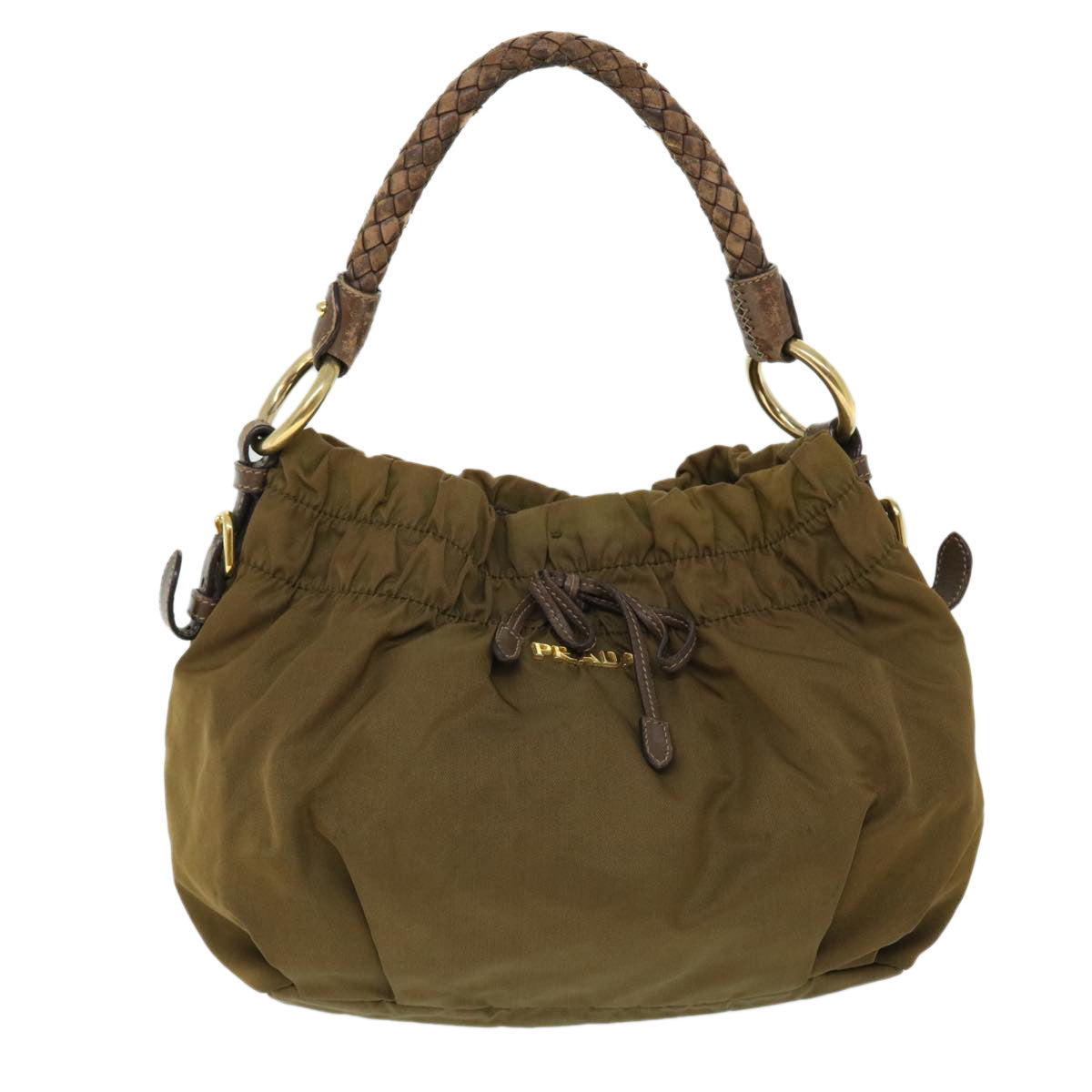 PRADA Shoulder Bag Nylon Leather Brown Auth ep1486 - 0