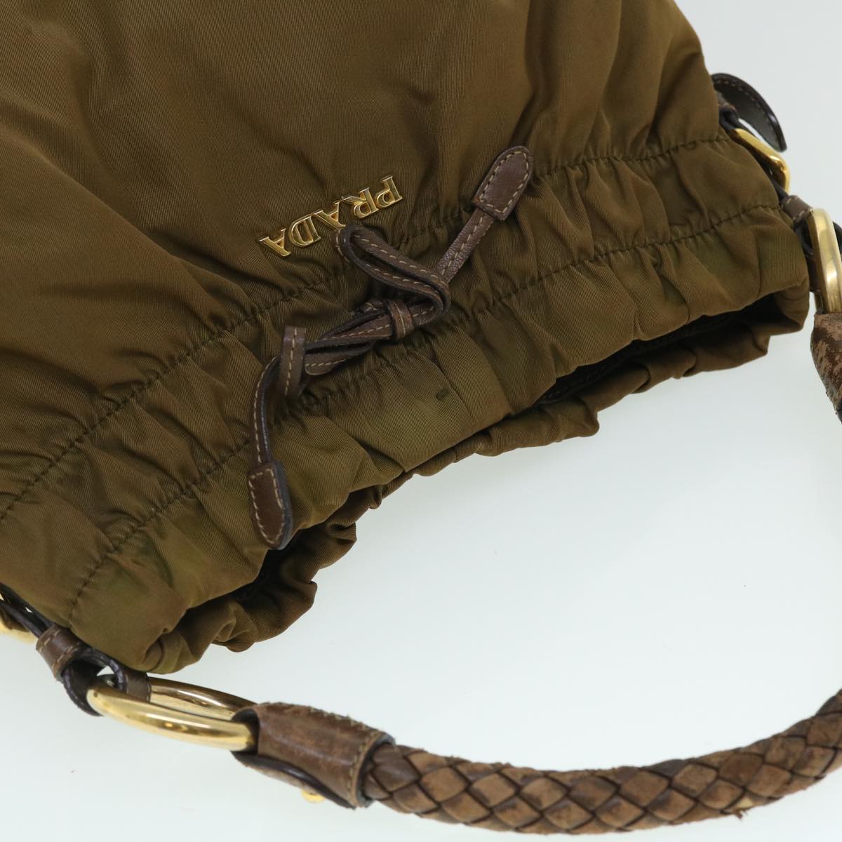 PRADA Shoulder Bag Nylon Leather Brown Auth ep1486