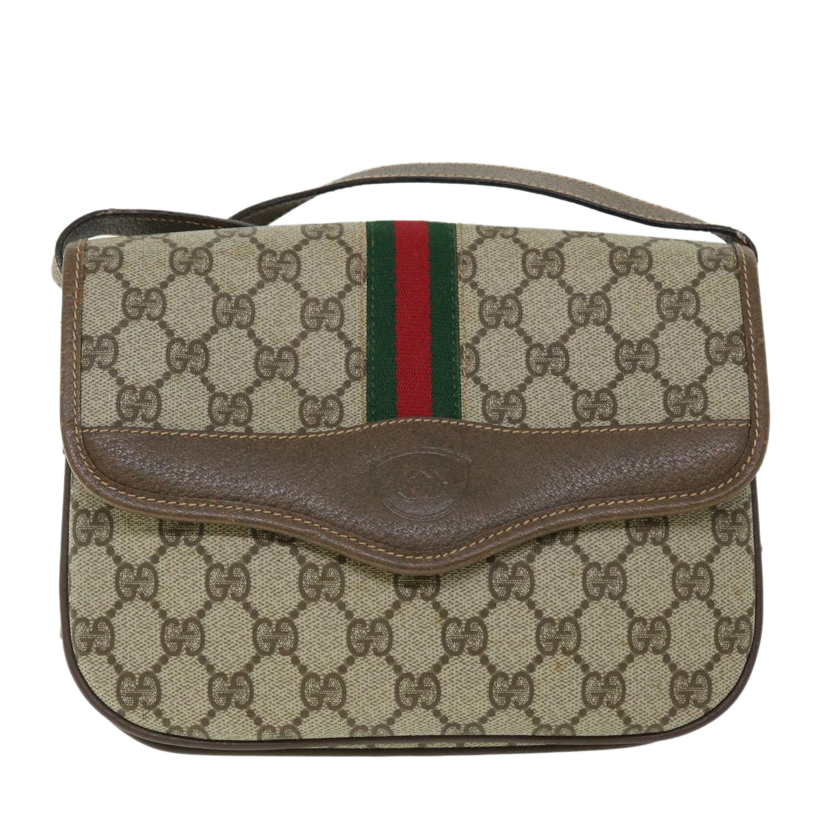 GUCCI GG Canvas Web Sherry Line Shoulder Bag PVC Leather Beige Red Auth ep1504