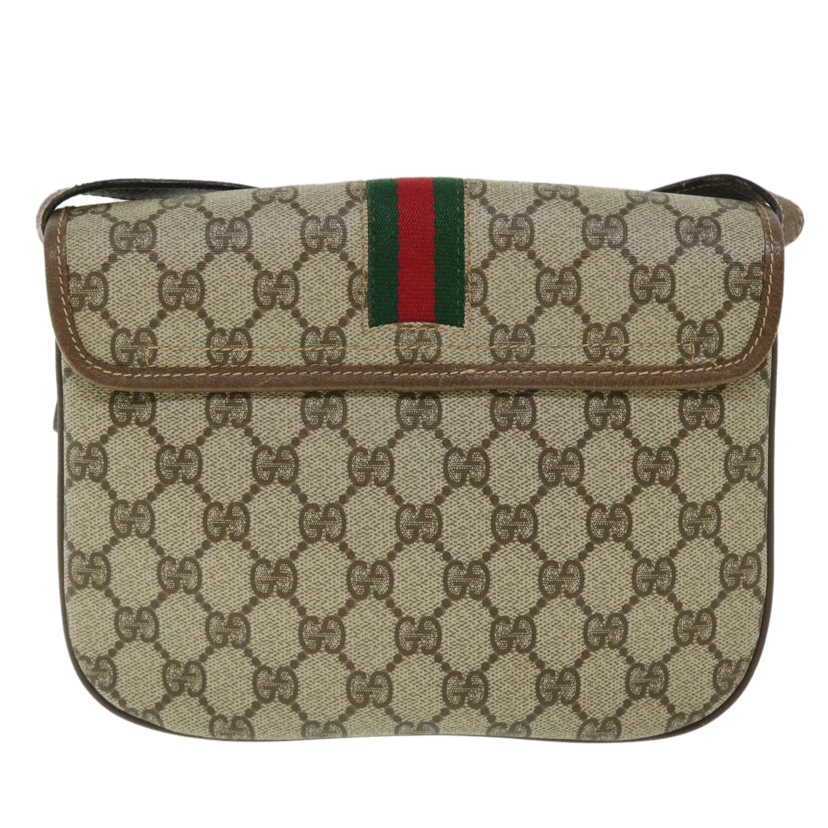 GUCCI GG Canvas Web Sherry Line Shoulder Bag PVC Leather Beige Red Auth ep1504