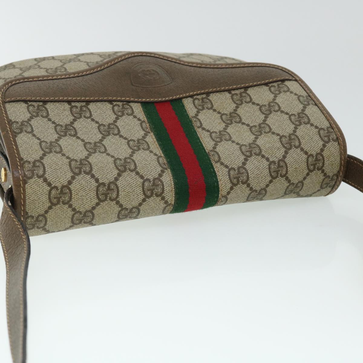 GUCCI GG Canvas Web Sherry Line Shoulder Bag PVC Leather Beige Red Auth ep1504