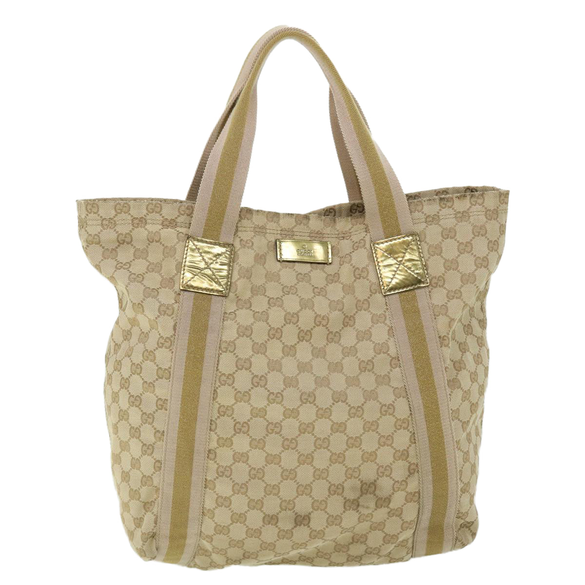 GUCCI GG Canvas Sherry Line Tote Bag Beige Pink gold 189669 Auth ep1541