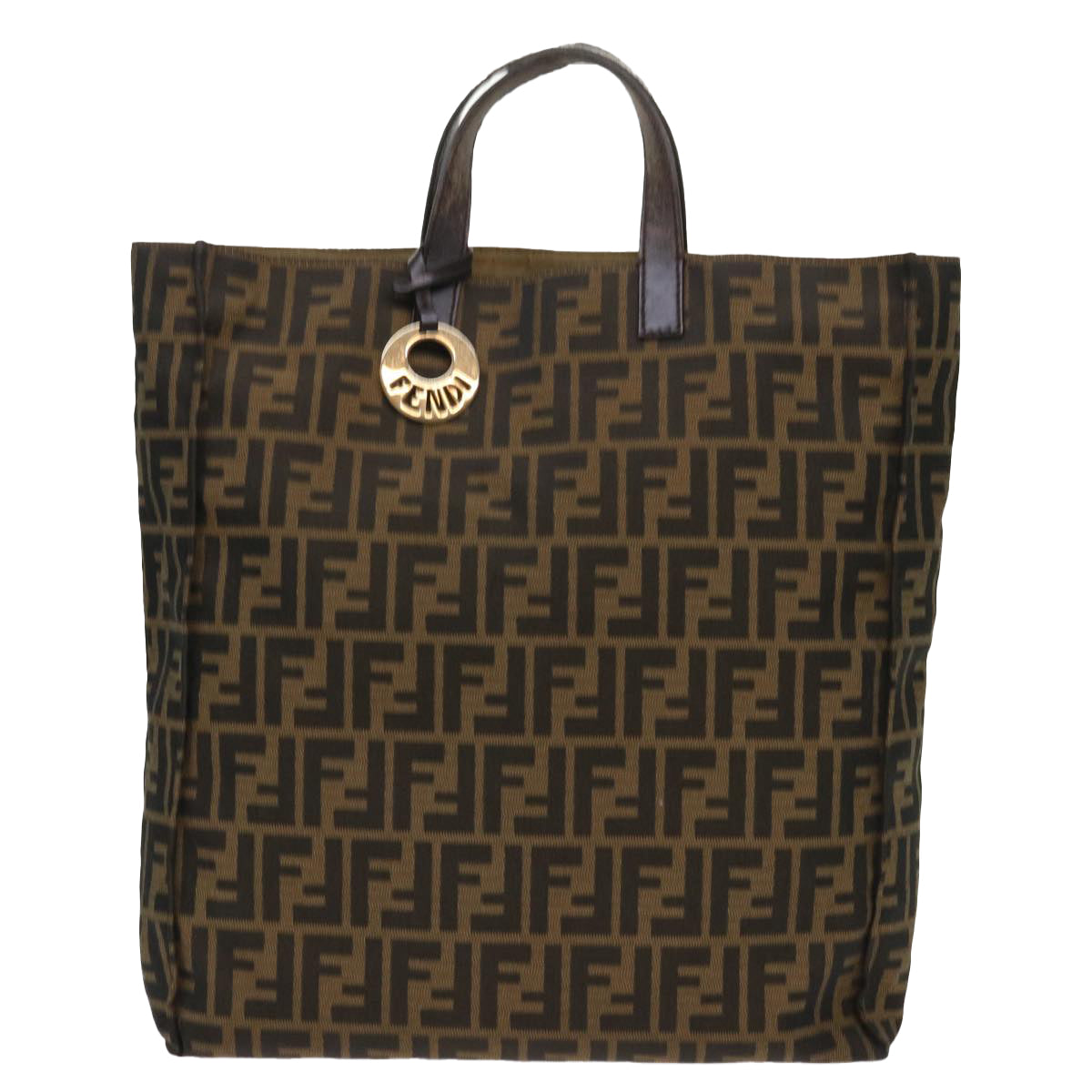 FENDI Zucca Canvas Tote Bag Nylon Brown Black Auth ep1558