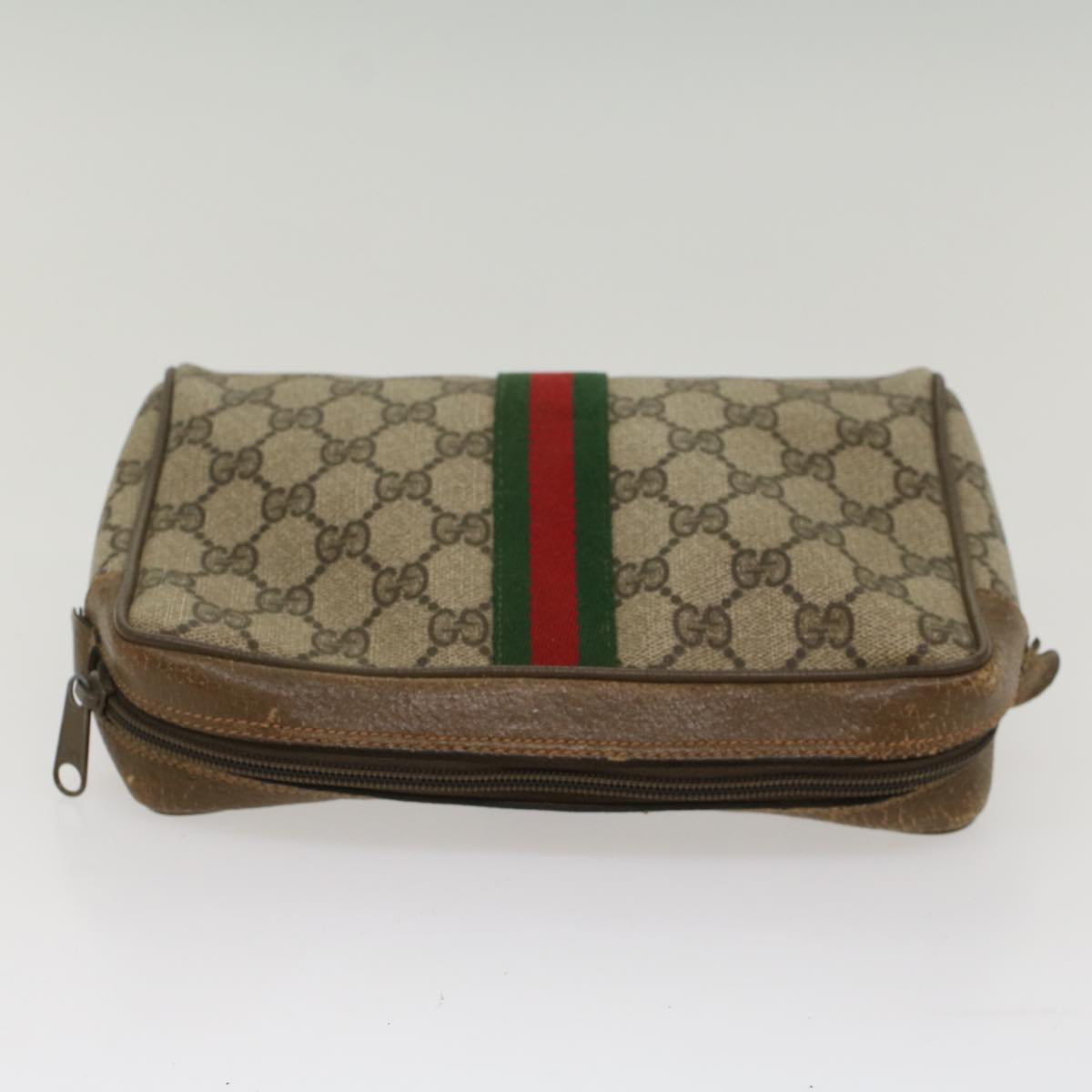 GUCCI GG Canvas Web Sherry Line Clutch Bag Beige Red Green 89 01 012 Auth ep1565