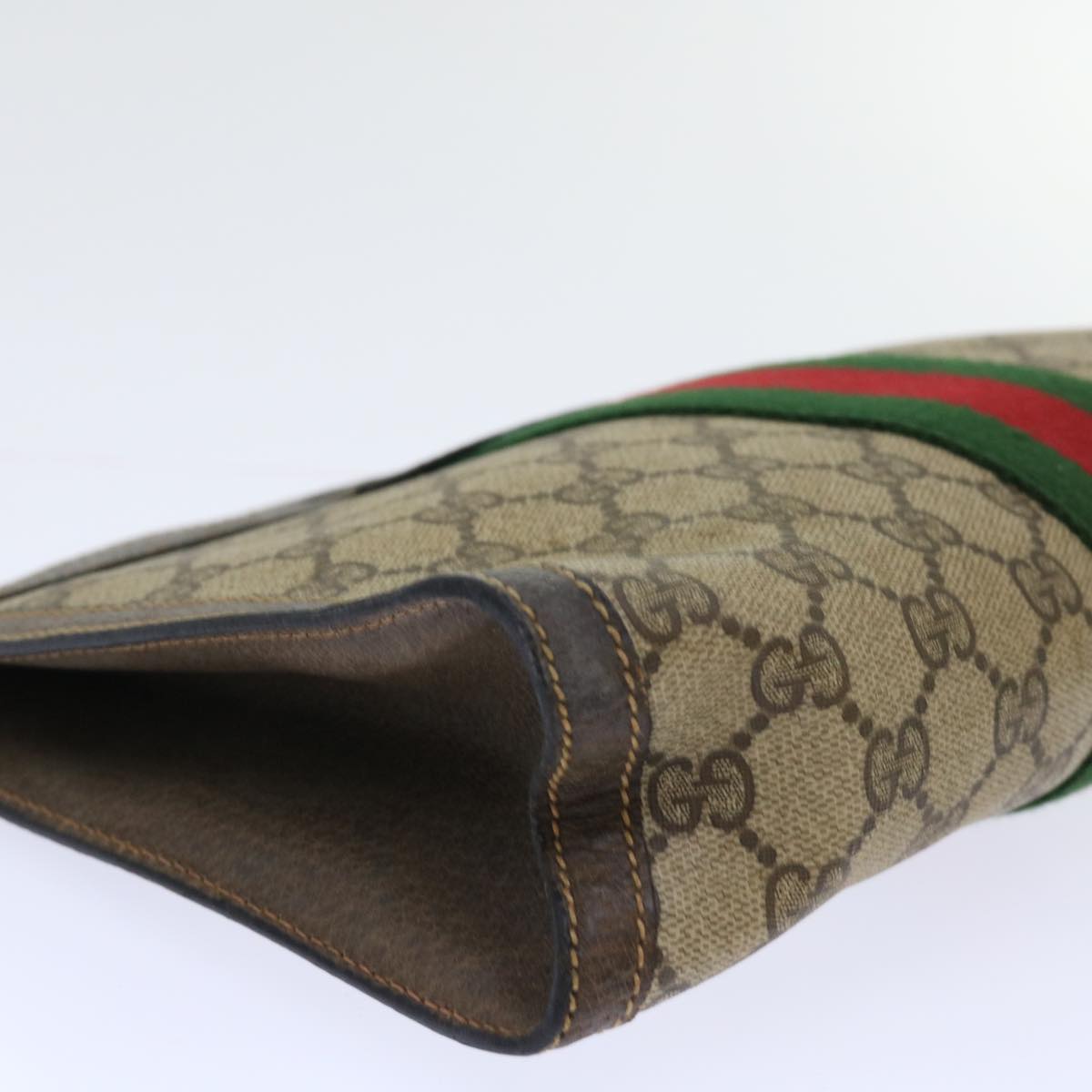 GUCCI GG Canvas Web Sherry Line Clutch Bag Beige Red Green 89 01 002 Auth ep1566