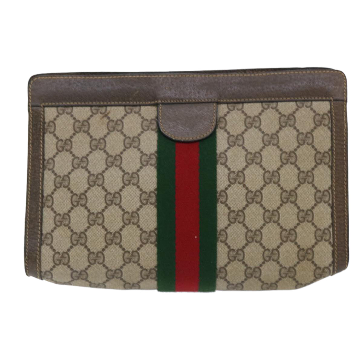 GUCCI GG Canvas Web Sherry Line Clutch Bag Beige Red Green 89 01 002 Auth ep1566