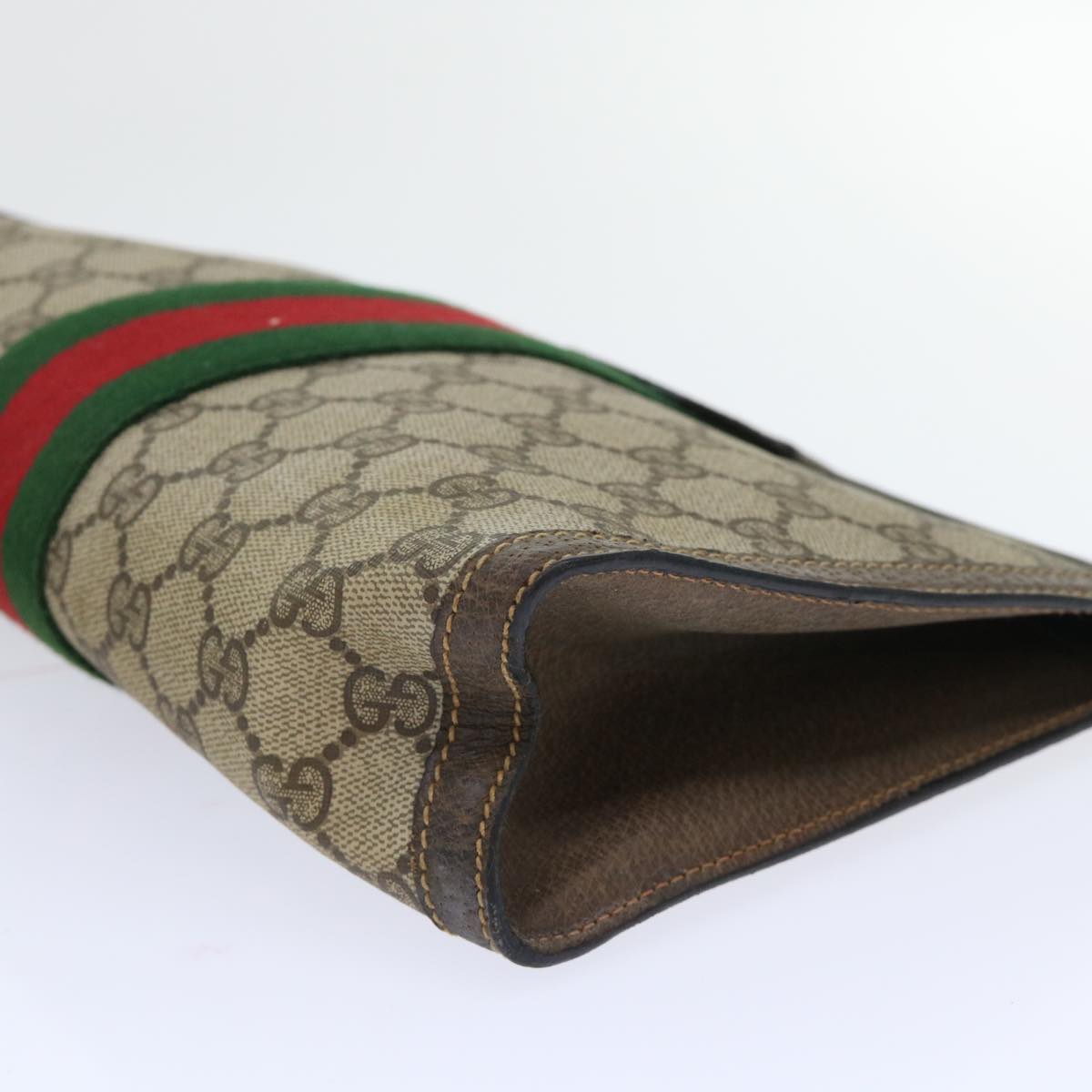 GUCCI GG Canvas Web Sherry Line Clutch Bag Beige Red Green 89 01 002 Auth ep1566