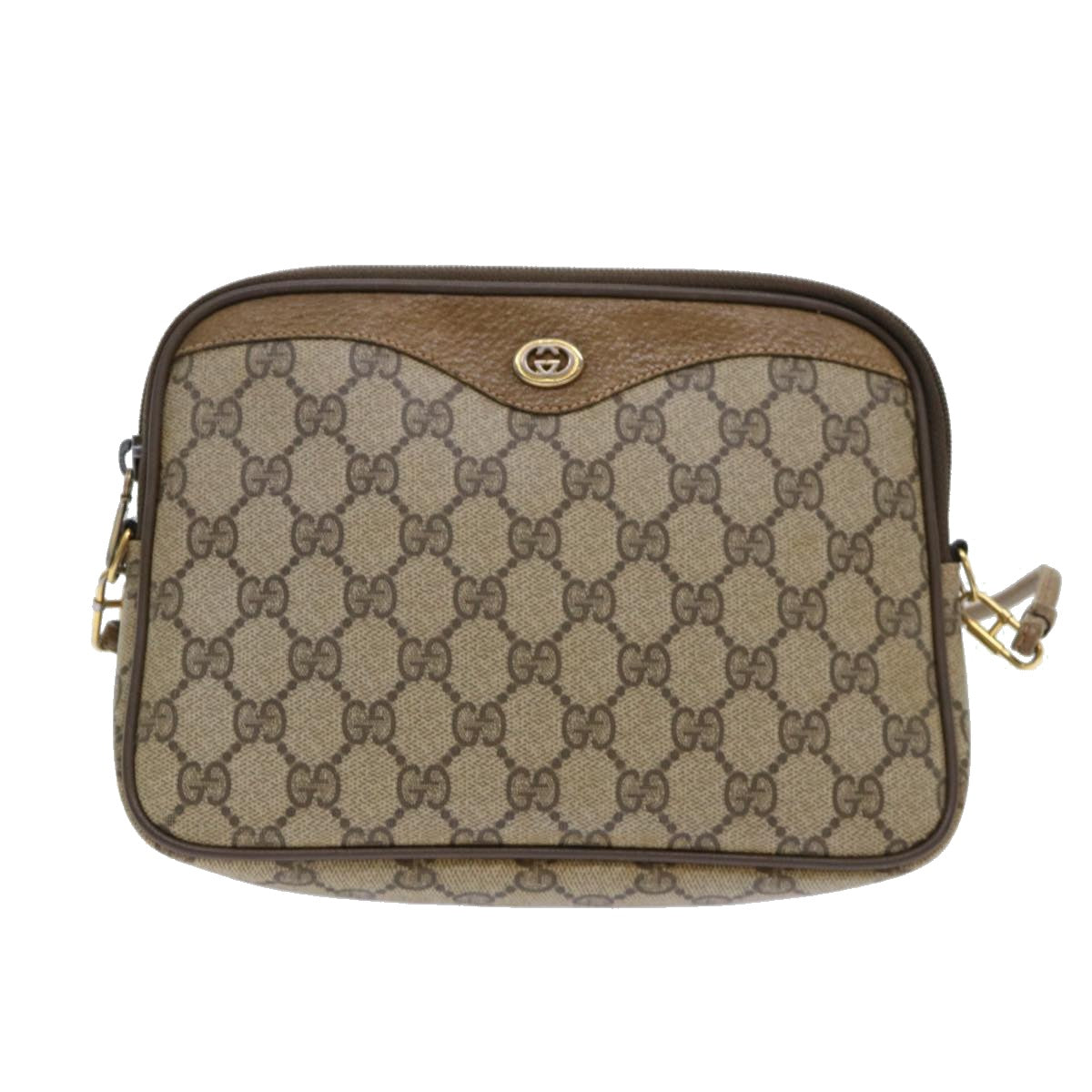 GUCCI GG Canvas Shoulder Bag PVC Leather Beige 97 02 068 Auth ep1569