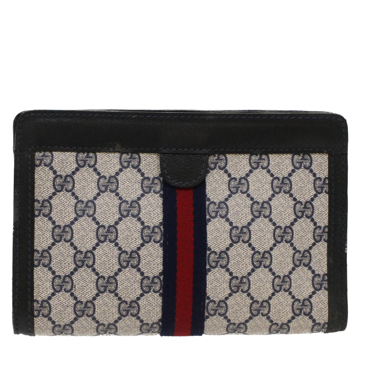 GUCCI GG Canvas Sherry Line Clutch Bag Gray Red Navy 04 014 2125 23 Auth ep1574 - 0