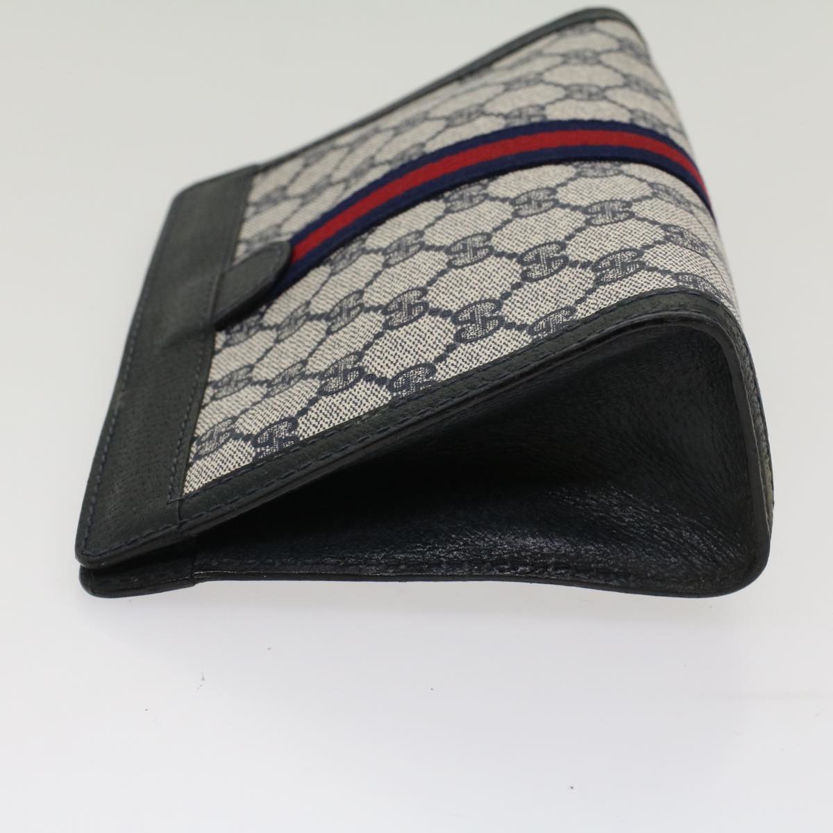 GUCCI GG Canvas Sherry Line Clutch Bag Gray Red Navy 04 014 2125 23 Auth ep1574