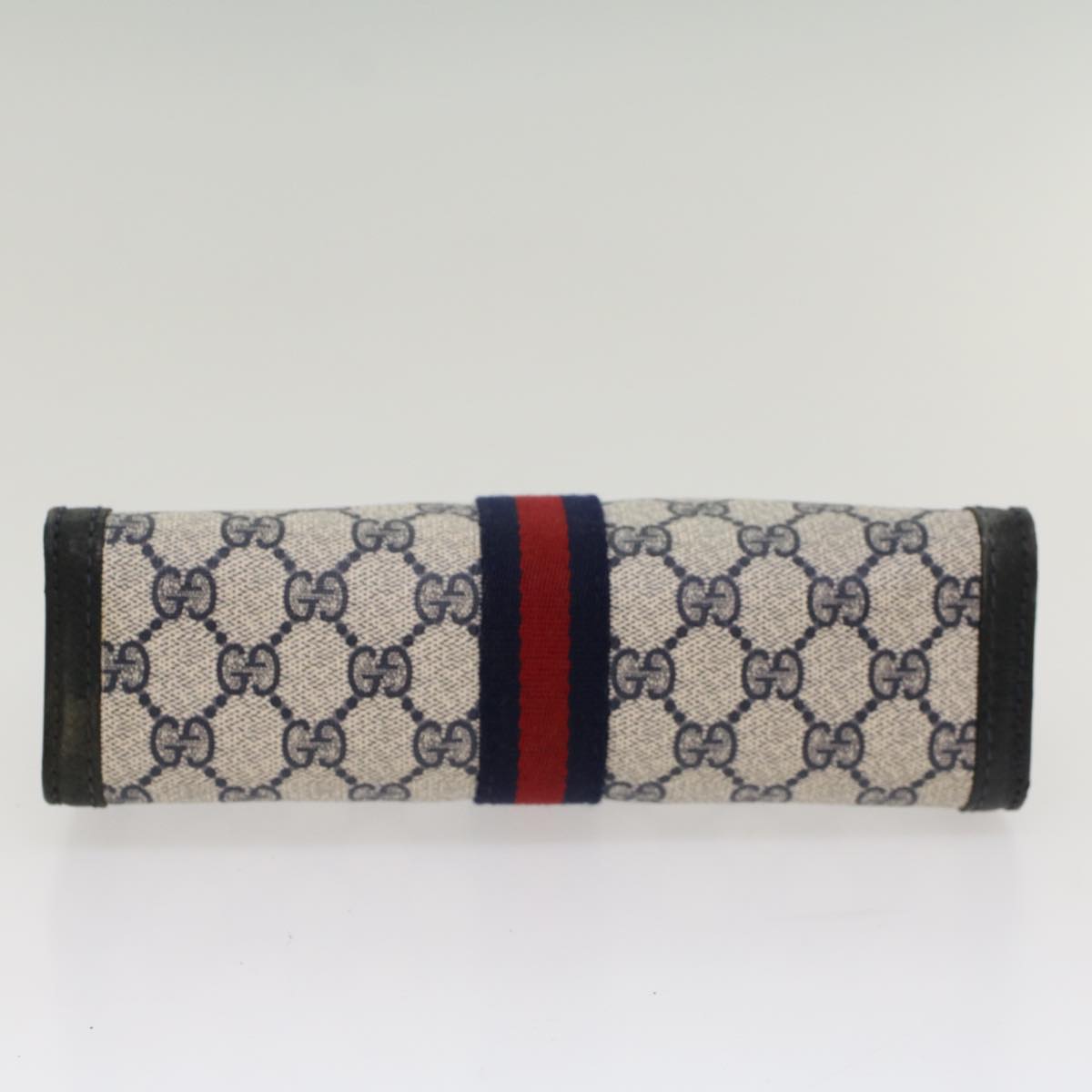 GUCCI GG Canvas Sherry Line Clutch Bag Gray Red Navy 04 014 2125 23 Auth ep1574