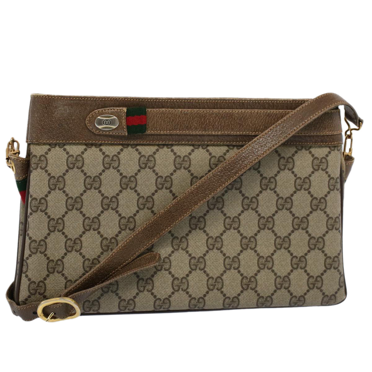 GUCCI GG Canvas Web Sherry Line Shoulder Bag Beige Red Green Auth ep1575