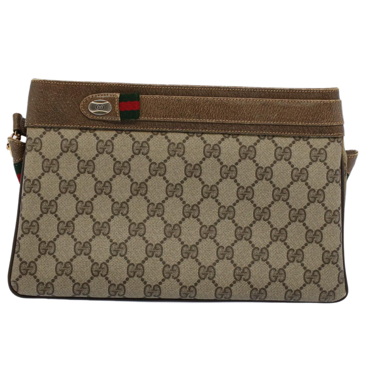 GUCCI GG Canvas Web Sherry Line Shoulder Bag Beige Red Green Auth ep1575