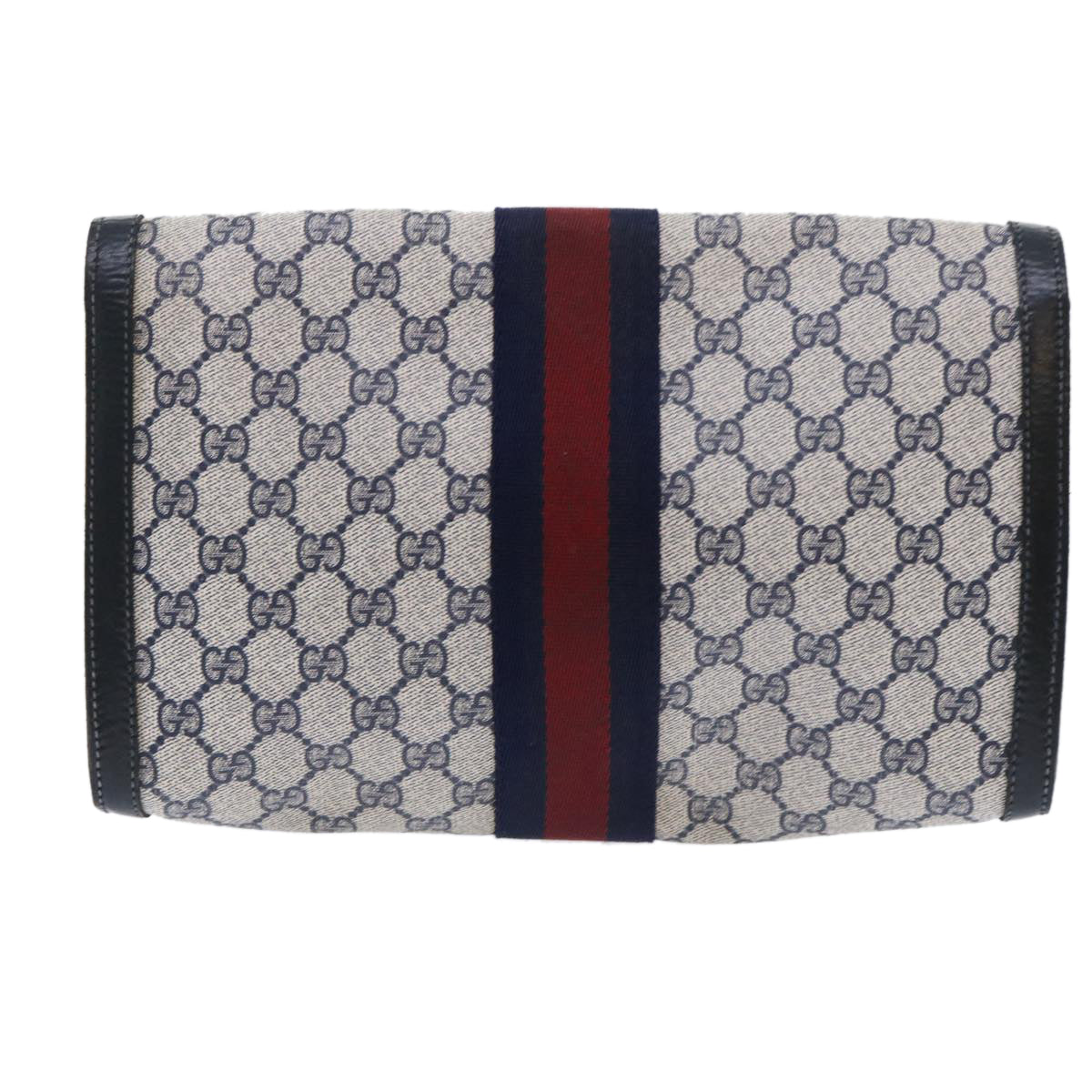 GUCCI GG Canvas Sherry Line Clutch Bag Gray Red Navy 07 014 3087 Auth ep1579 - 0