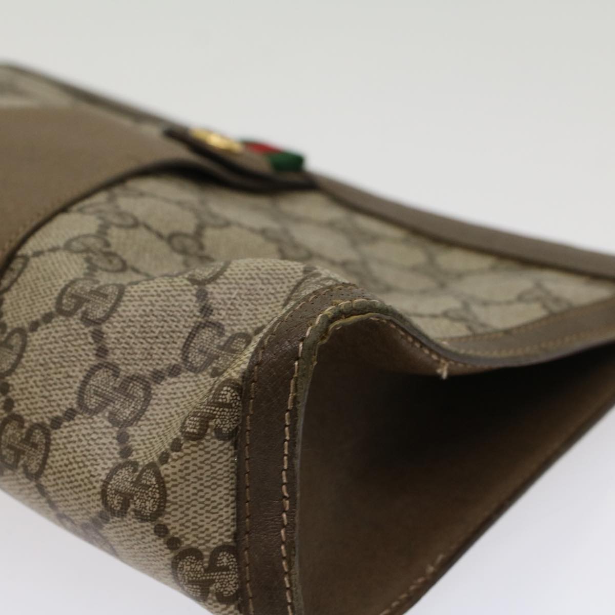 GUCCI GG Canvas Web Sherry Line Clutch Bag Beige Red Green 89 01 033 Auth ep1581