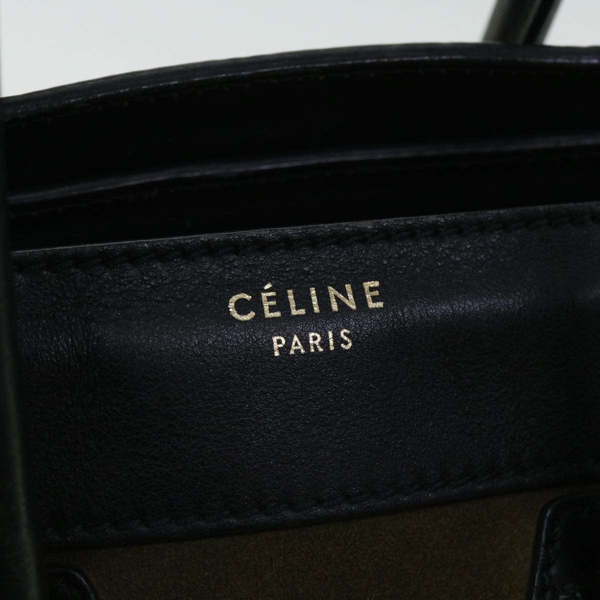 CELINE Luggage Mini Hand Bag Suede Leather Khaki Auth ep1582