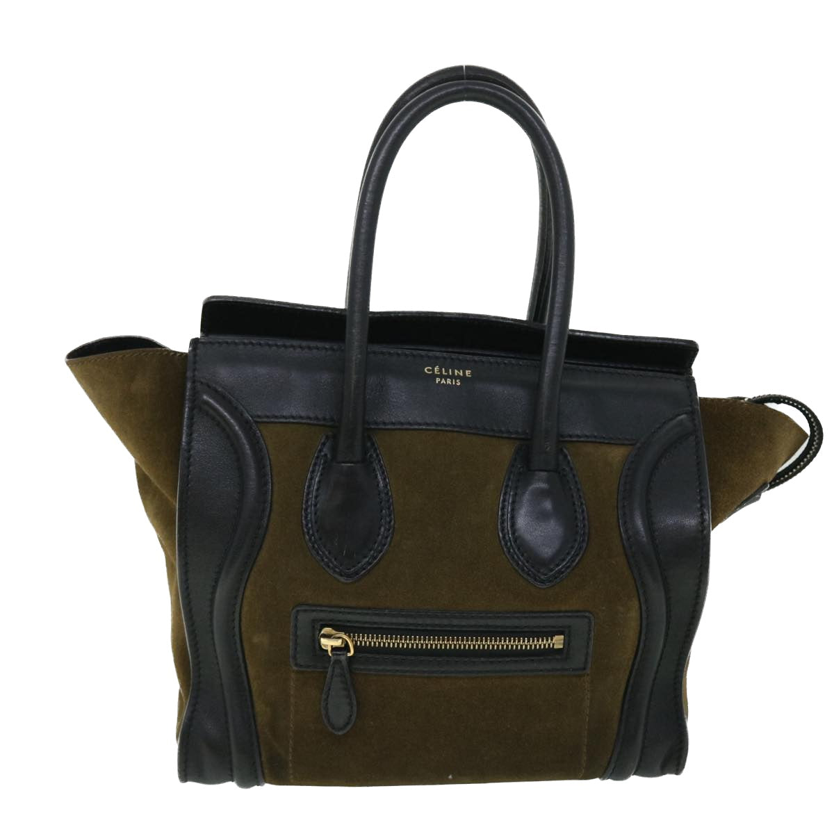 CELINE Luggage Mini Hand Bag Suede Leather Khaki Auth ep1582 - 0