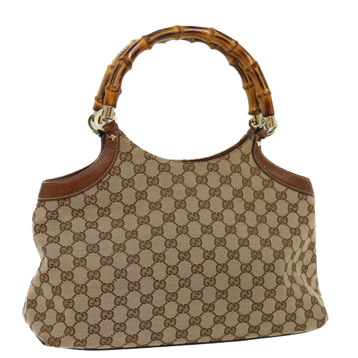 GUCCI GG Canvas Bamboo Hand Bag Beige 137395 Auth ep1585