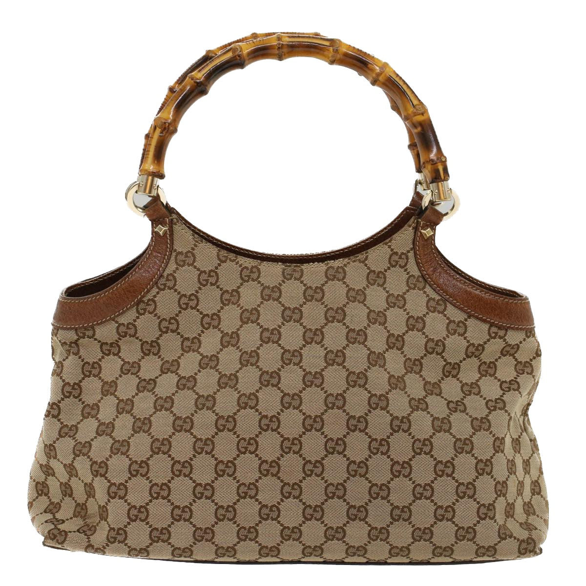 GUCCI GG Canvas Bamboo Hand Bag Beige 137395 Auth ep1585