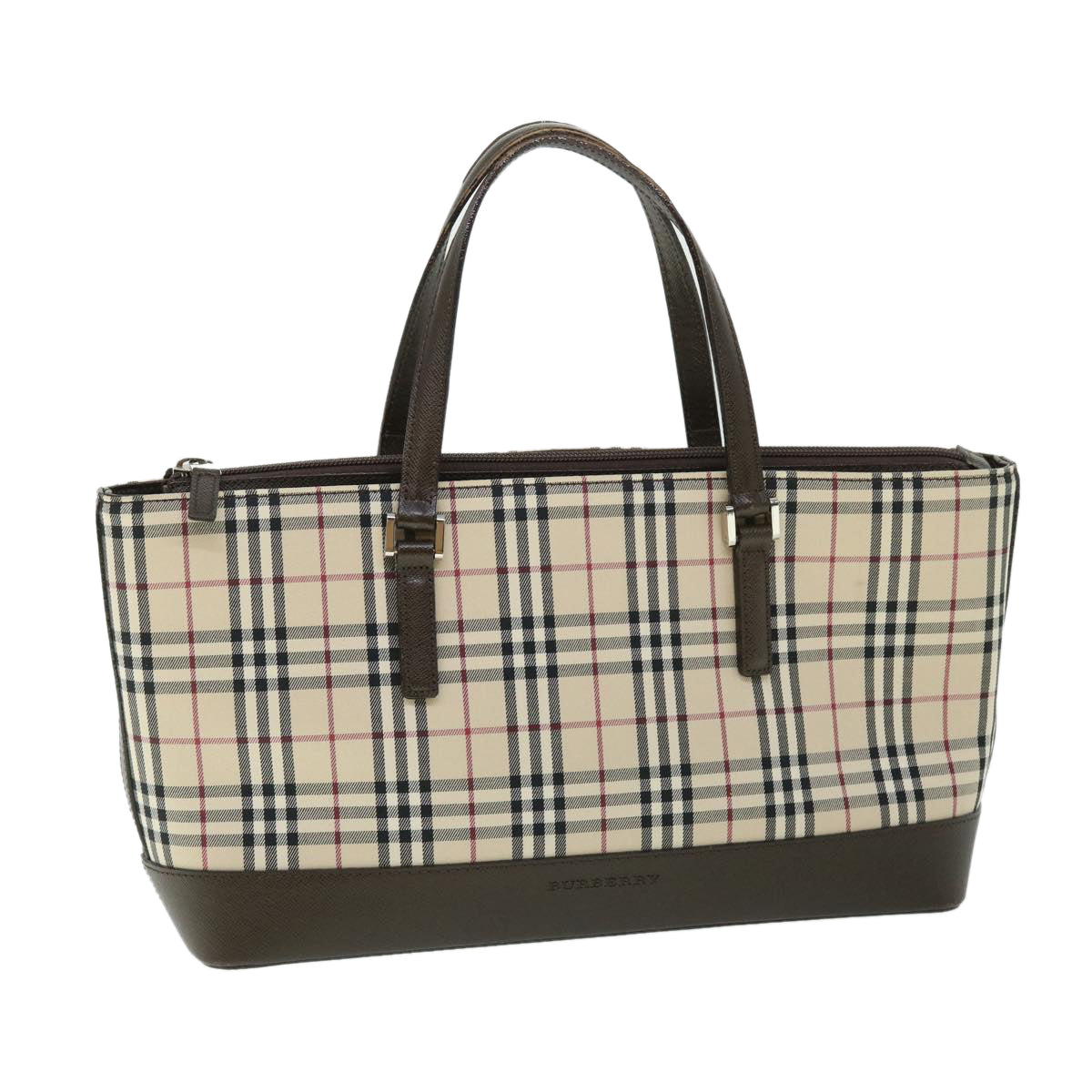 BURBERRY Nova Check Hand Bag Nylon Leather Beige Auth ep1592