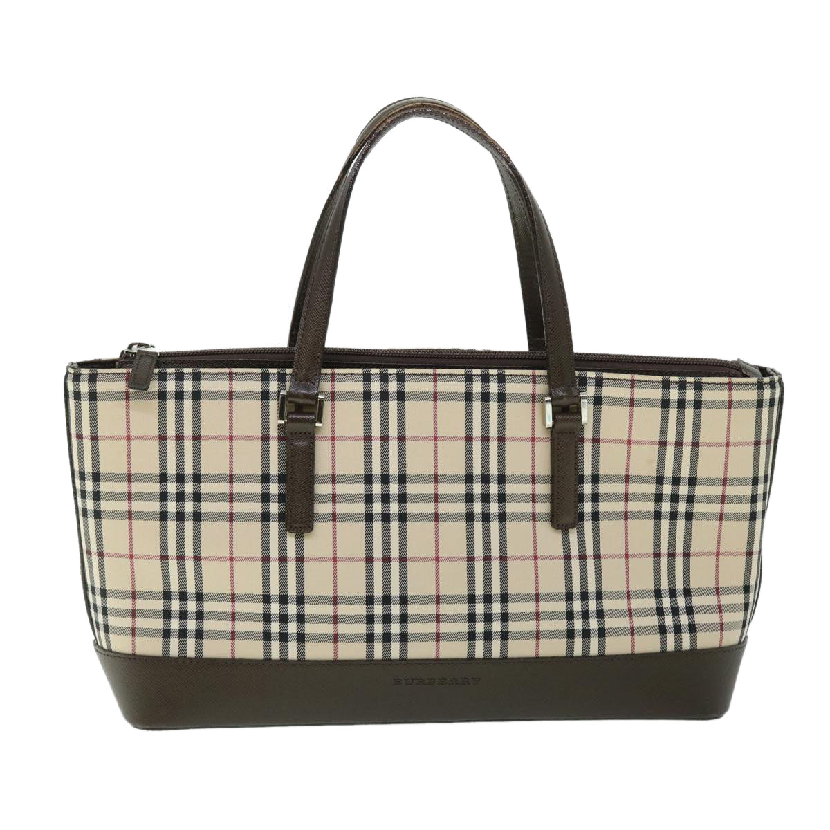 BURBERRY Nova Check Hand Bag Nylon Leather Beige Auth ep1592