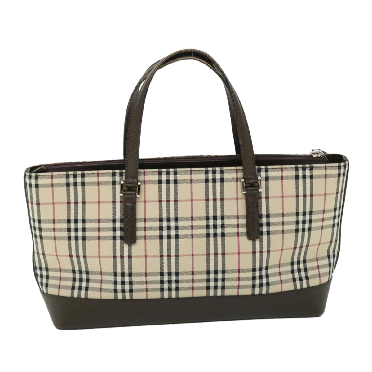 BURBERRY Nova Check Hand Bag Nylon Leather Beige Auth ep1592