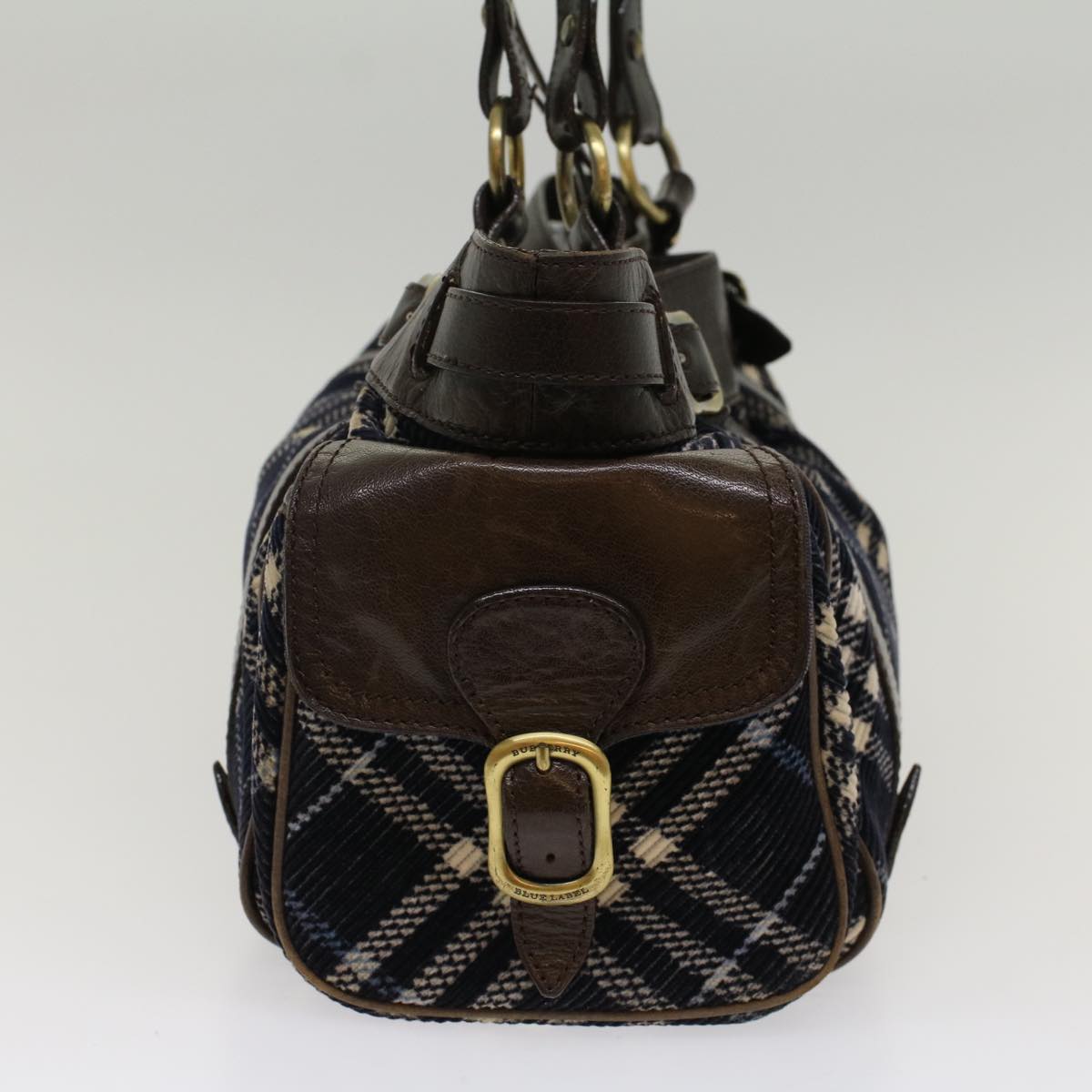 BURBERRY Nova Check Blue Label Shoulder Bag Cotton Leather Navy Auth ep1602