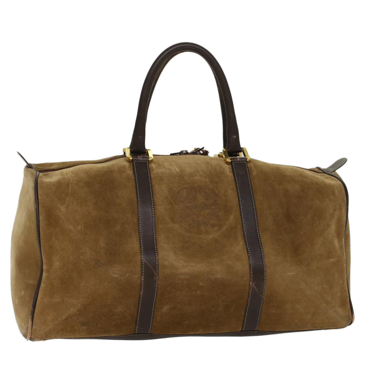 LOEWE Boston Bag Suede Leather Brown Auth ep1609