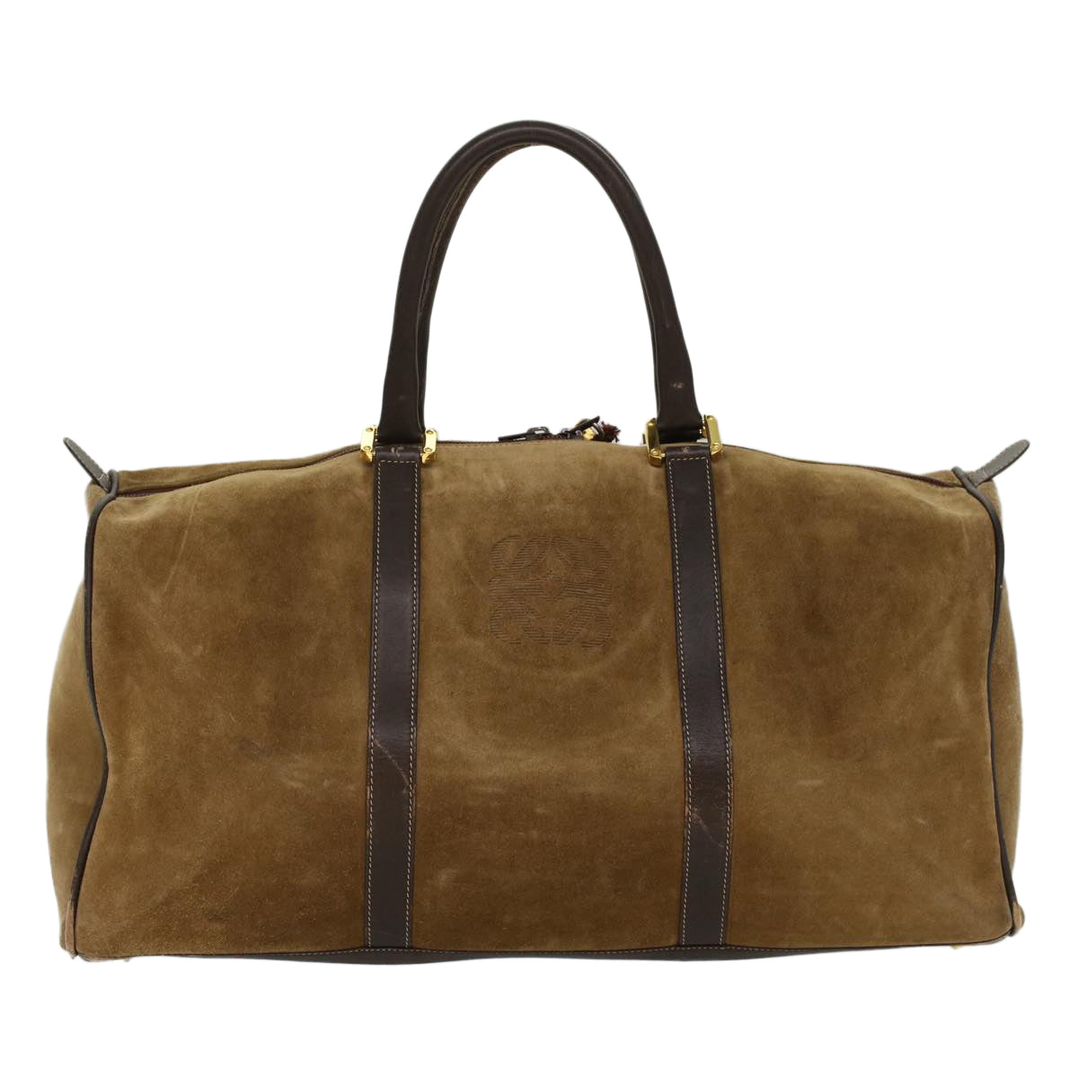 LOEWE Boston Bag Suede Leather Brown Auth ep1609