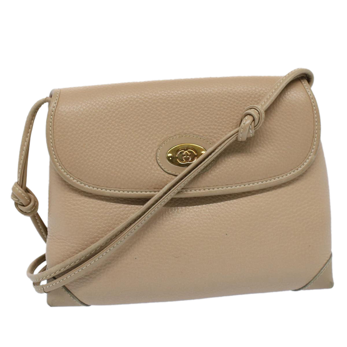 GUCCI Shoulder Bag Leather Beige Auth ep1610