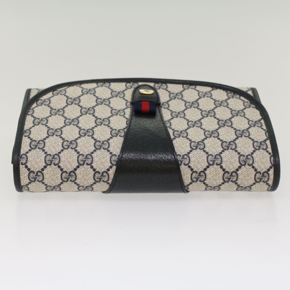 GUCCI GG Canvas Sherry Line Clutch Bag Gray Red Navy 89 01 030 Auth ep1612