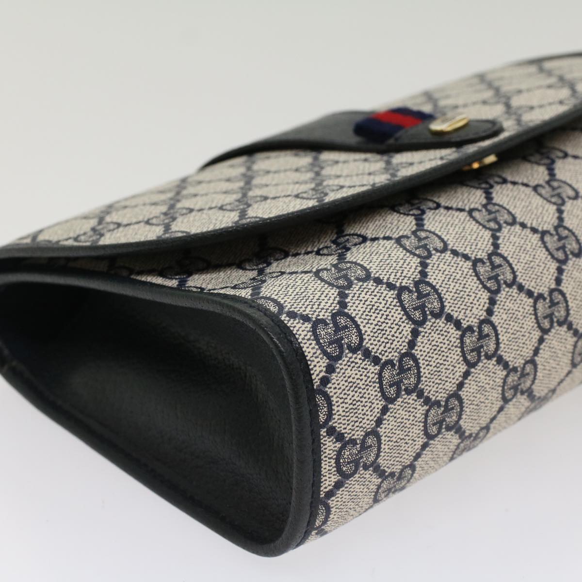 GUCCI GG Canvas Sherry Line Clutch Bag Gray Red Navy 89 01 030 Auth ep1612