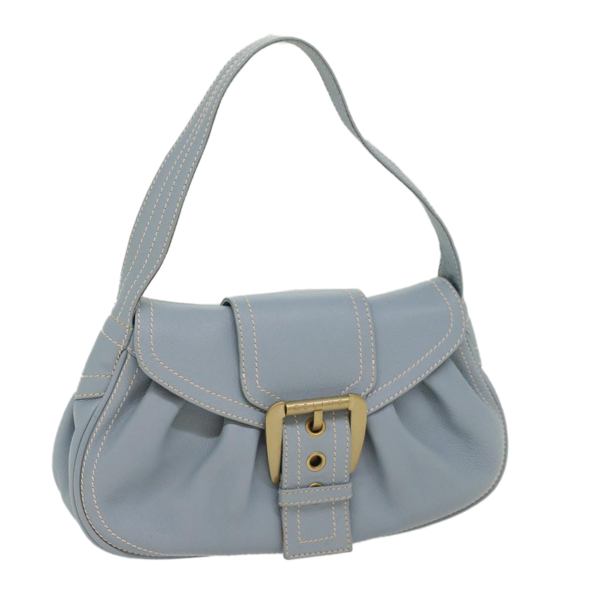 CELINE Shoulder Bag Leather Light Blue Auth ep1618