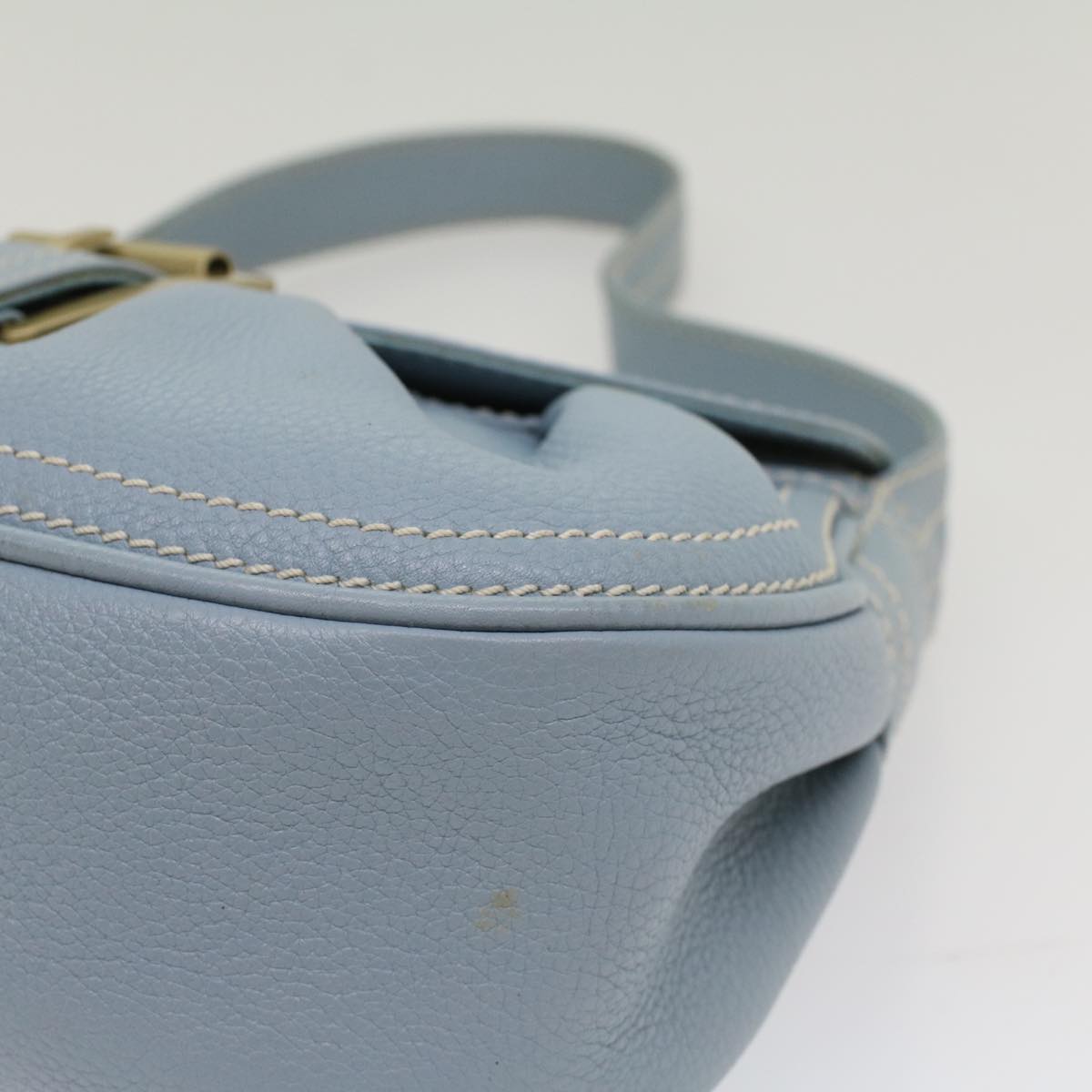 CELINE Shoulder Bag Leather Light Blue Auth ep1618