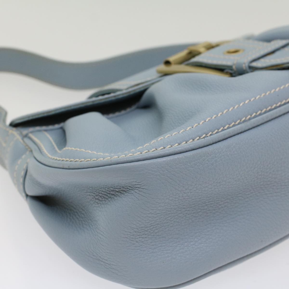 CELINE Shoulder Bag Leather Light Blue Auth ep1618