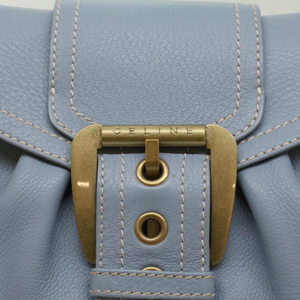 CELINE Shoulder Bag Leather Light Blue Auth ep1618