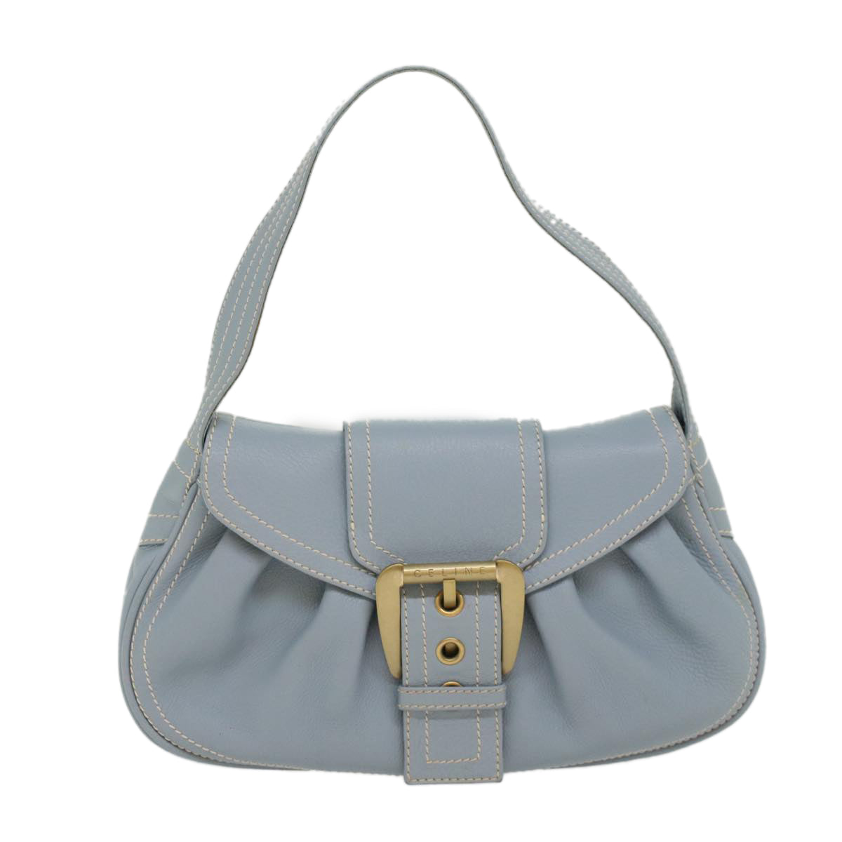CELINE Shoulder Bag Leather Light Blue Auth ep1618 - 0